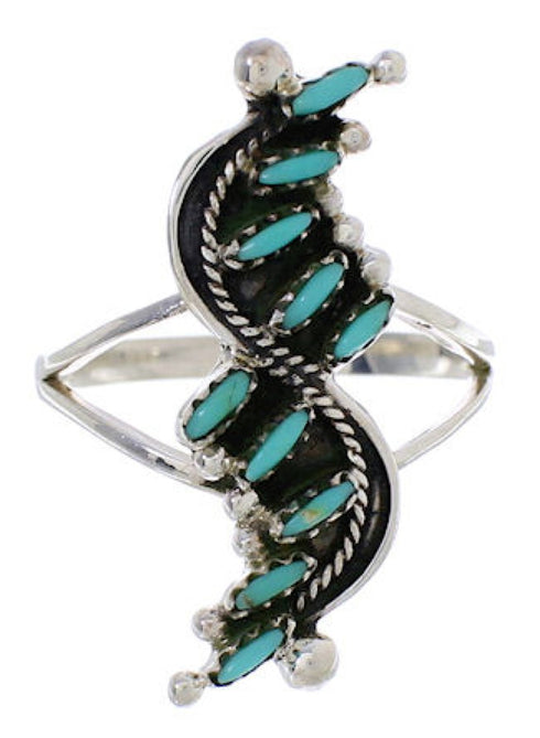 Southwestern Sterling Silver Turquoise Needlepoint Ring Size 5-1/2 YX87551